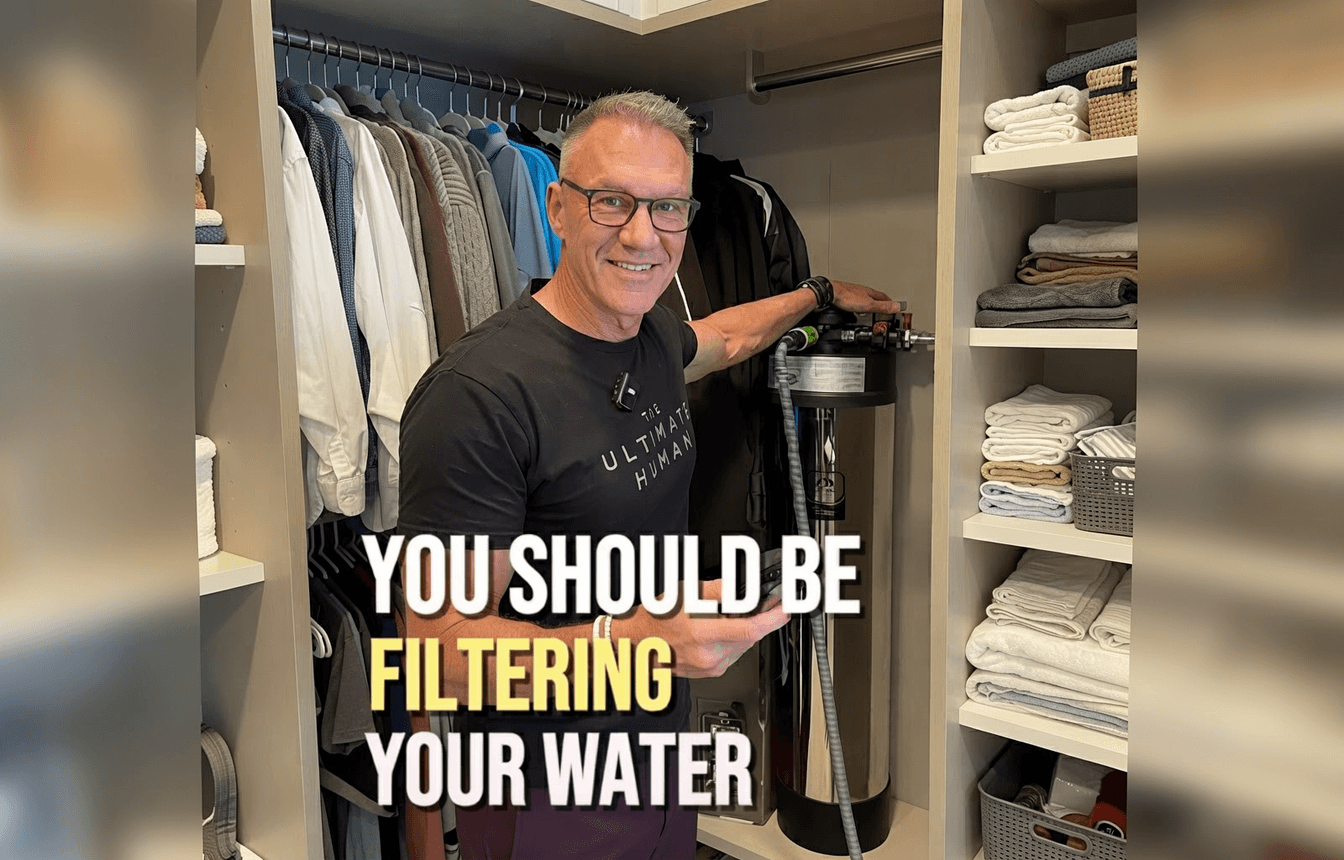 Gary Brecka beside his Healthy Technologies 750SS whole house water filter — “You should be filtering your water”